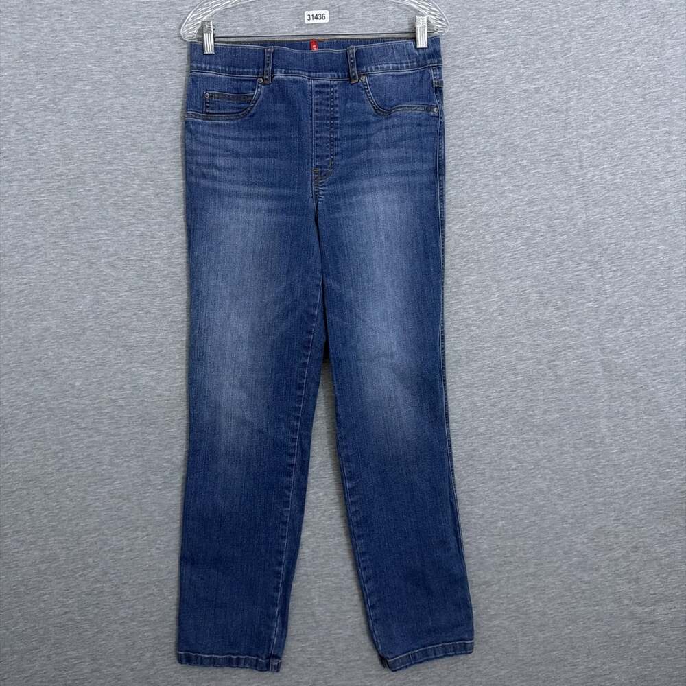 Spanx Womens Large Tall Blue Pull On Straight Leg Stretch Denim Jeans Pants